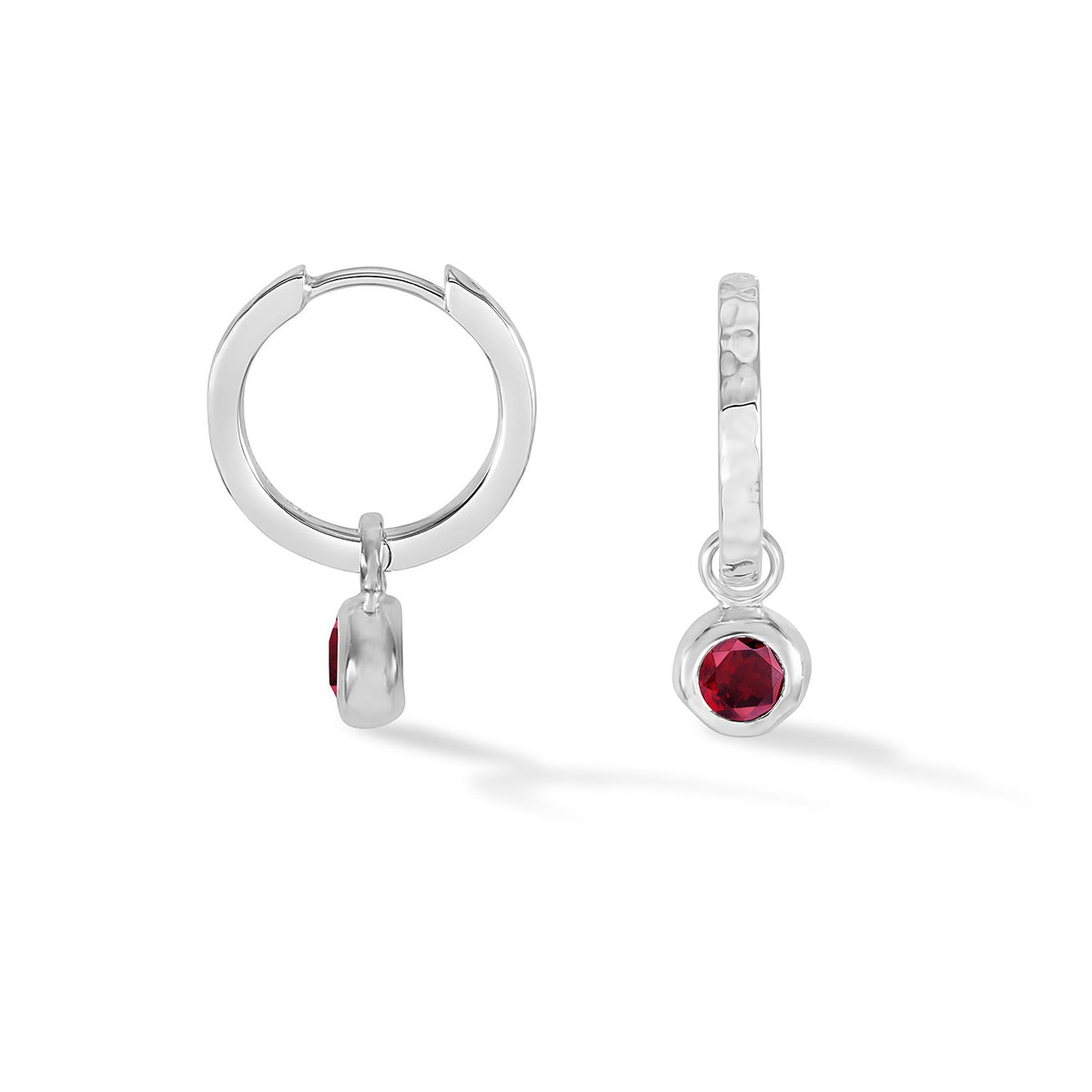 Garnet Hammered Huggie Hoops