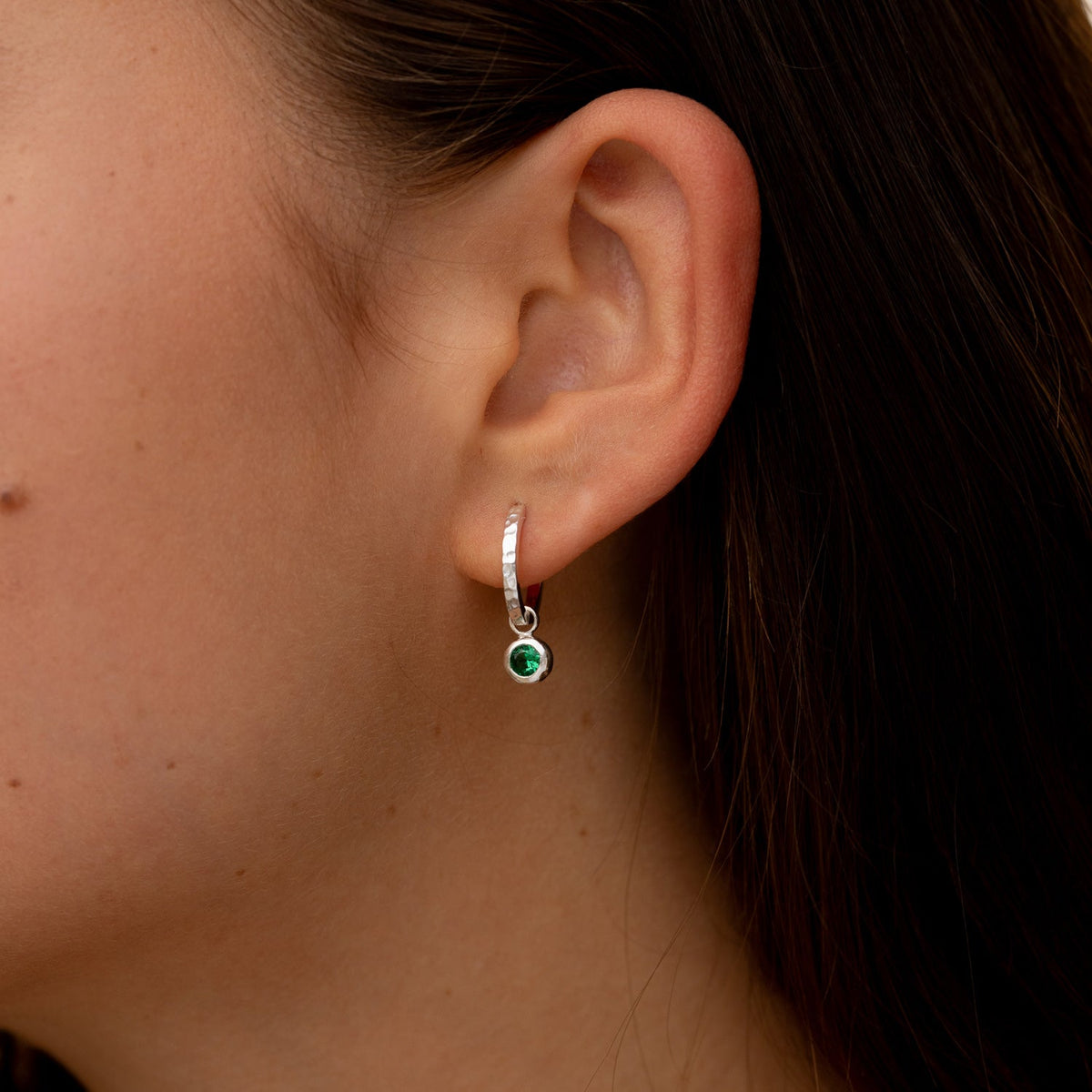 Green Garnet Hammered Huggie Hoops