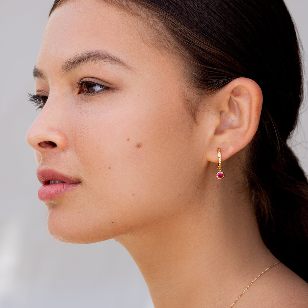 Garnet Hammered Huggie Hoops