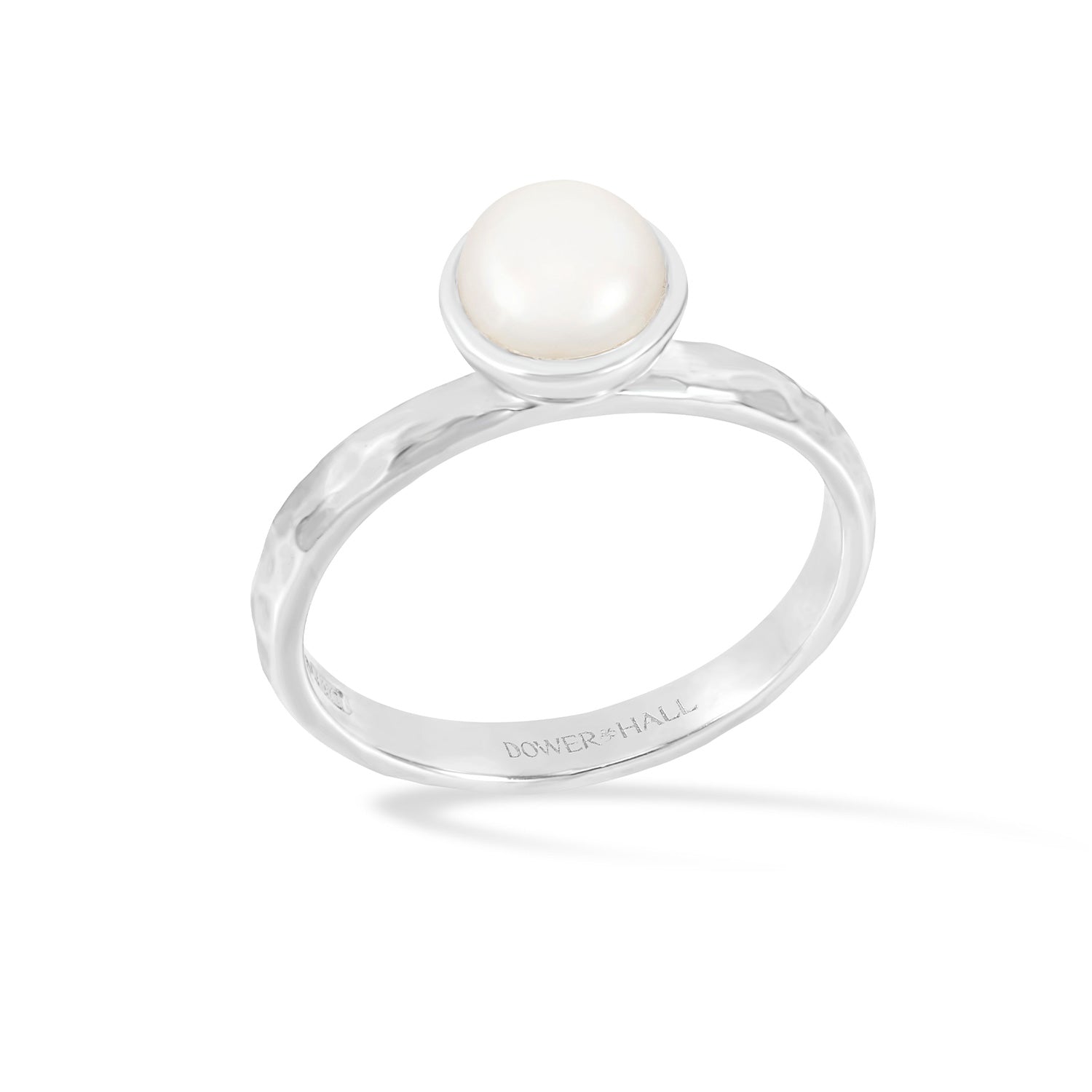 6mm White Pearl Hammered Twinkle Ring