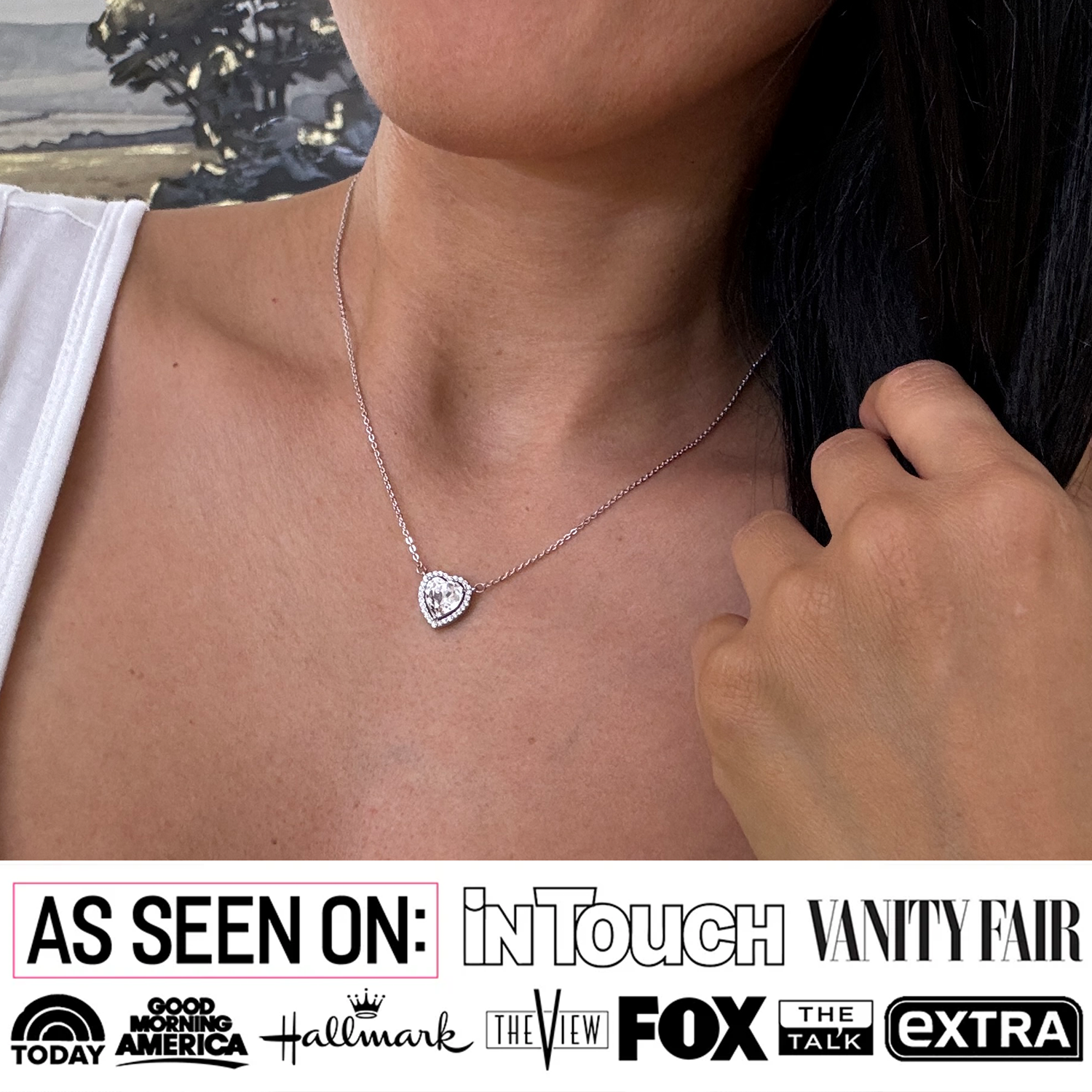 Tara 18k White Gold Plated Halo Heart Pendant Necklace with Swarovski Crystals