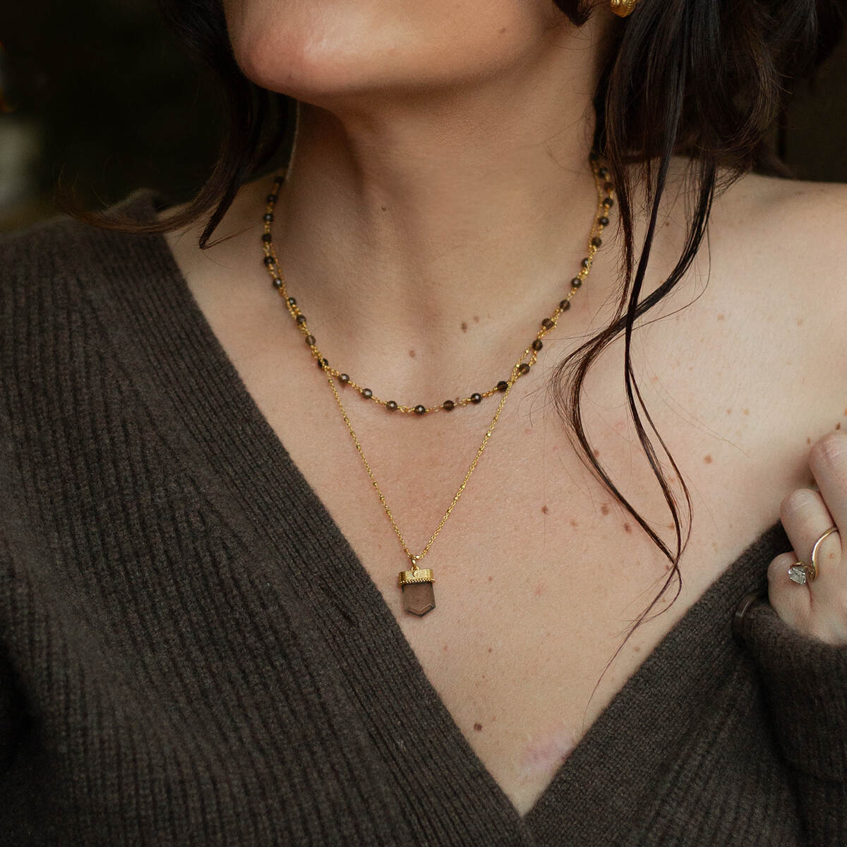 Taryn Truly Grounded Grace Smoky Quartz Choker Necklace