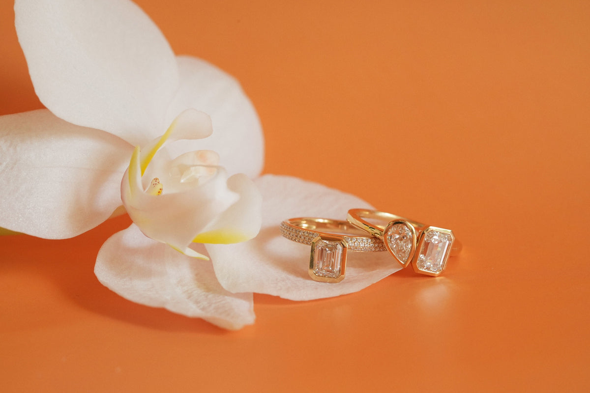 Gold Lab Diamond Bezel Emerald Pave Ring