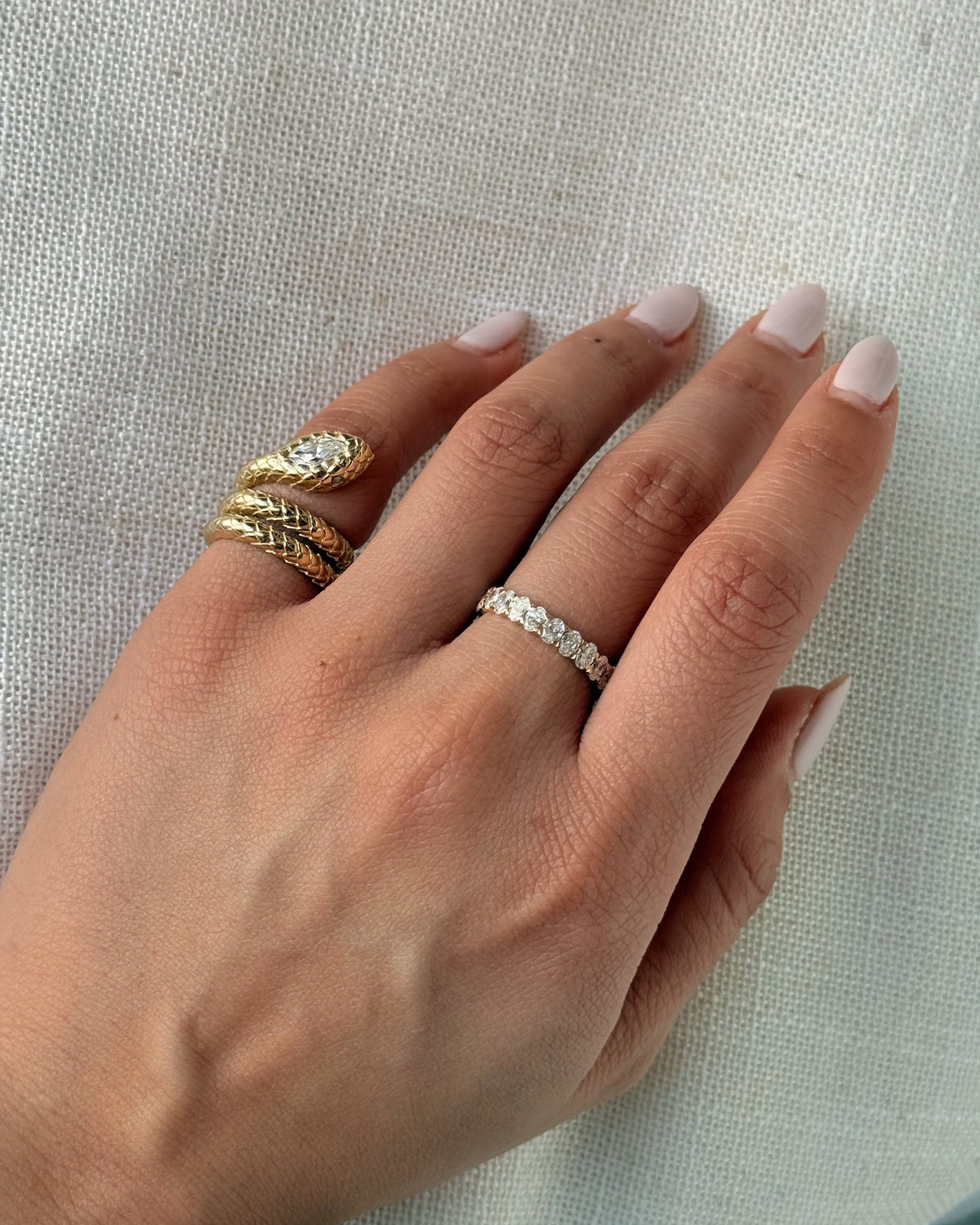 Gold Lab Diamond Snake Wrap Pinky Ring