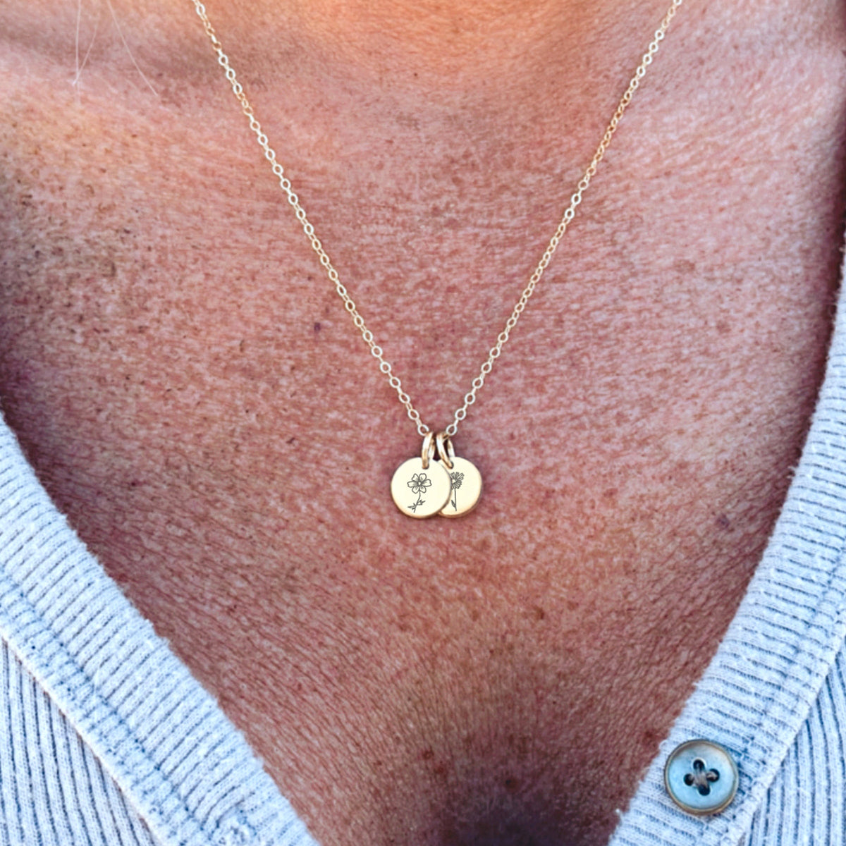 Tiny Birth Flower Disc Necklace