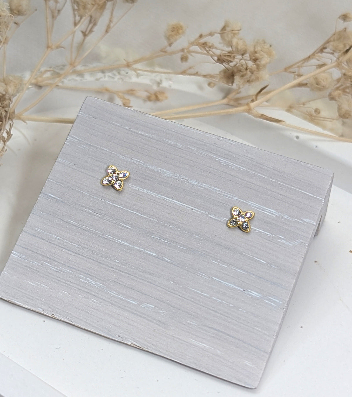 Tiny Gold CZ Flower Stud Earrings