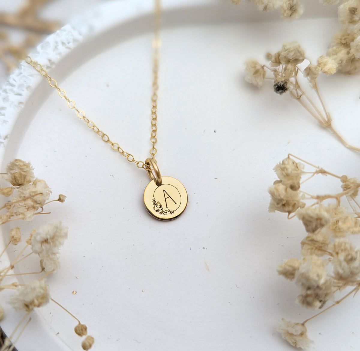 Tiny Initial Disc Necklace
