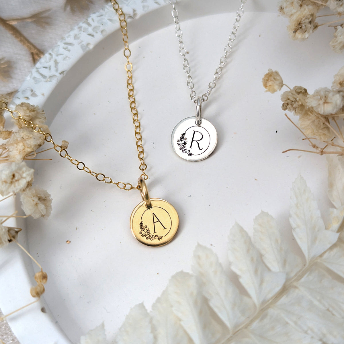 Tiny Initial Disc Necklace