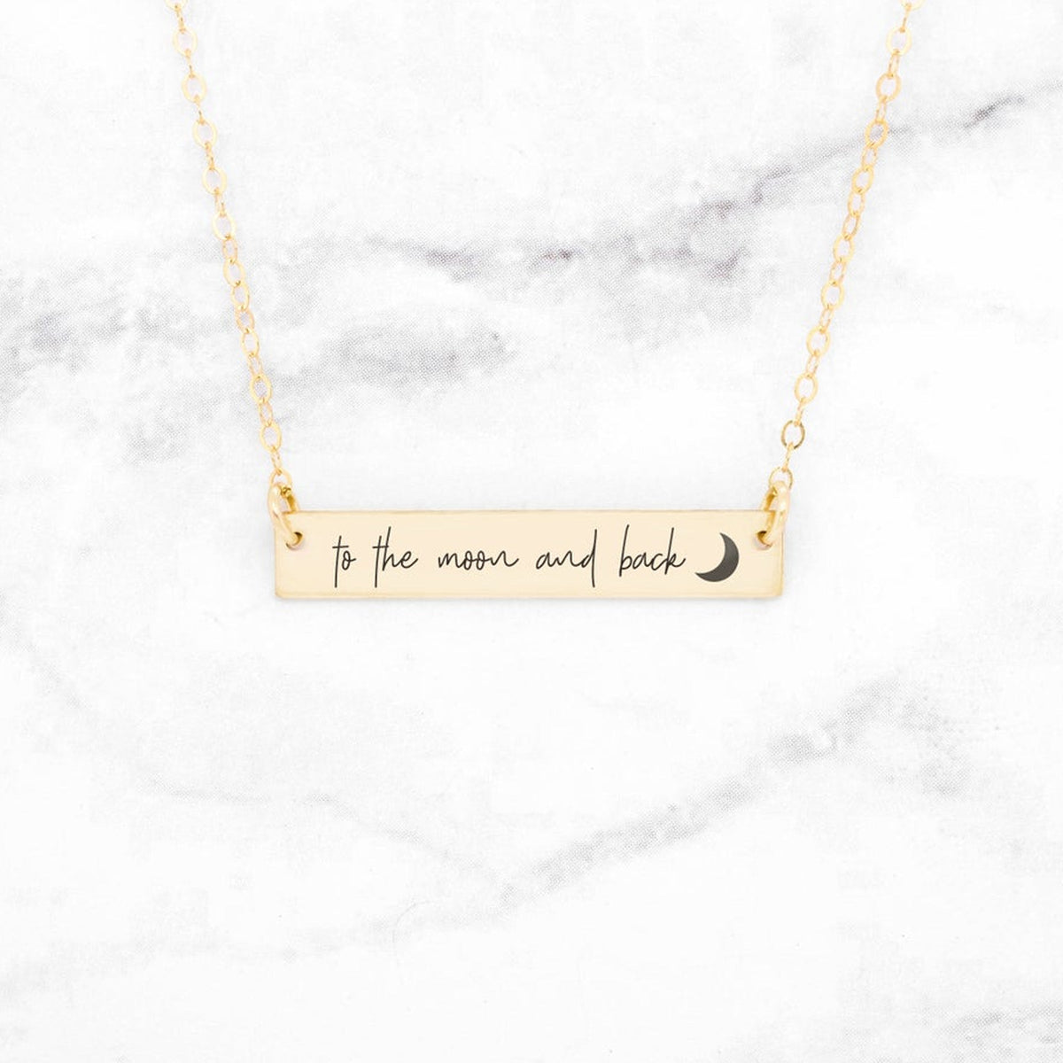 To The Moon And Back Necklace - Sterling Silver Quote Bar Necklace