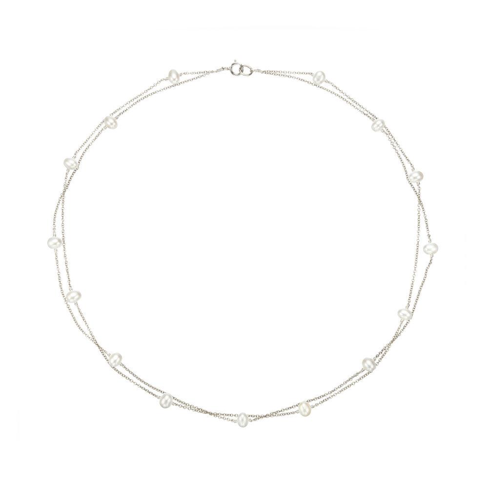 Solid White Gold Layered Pearl Necklace