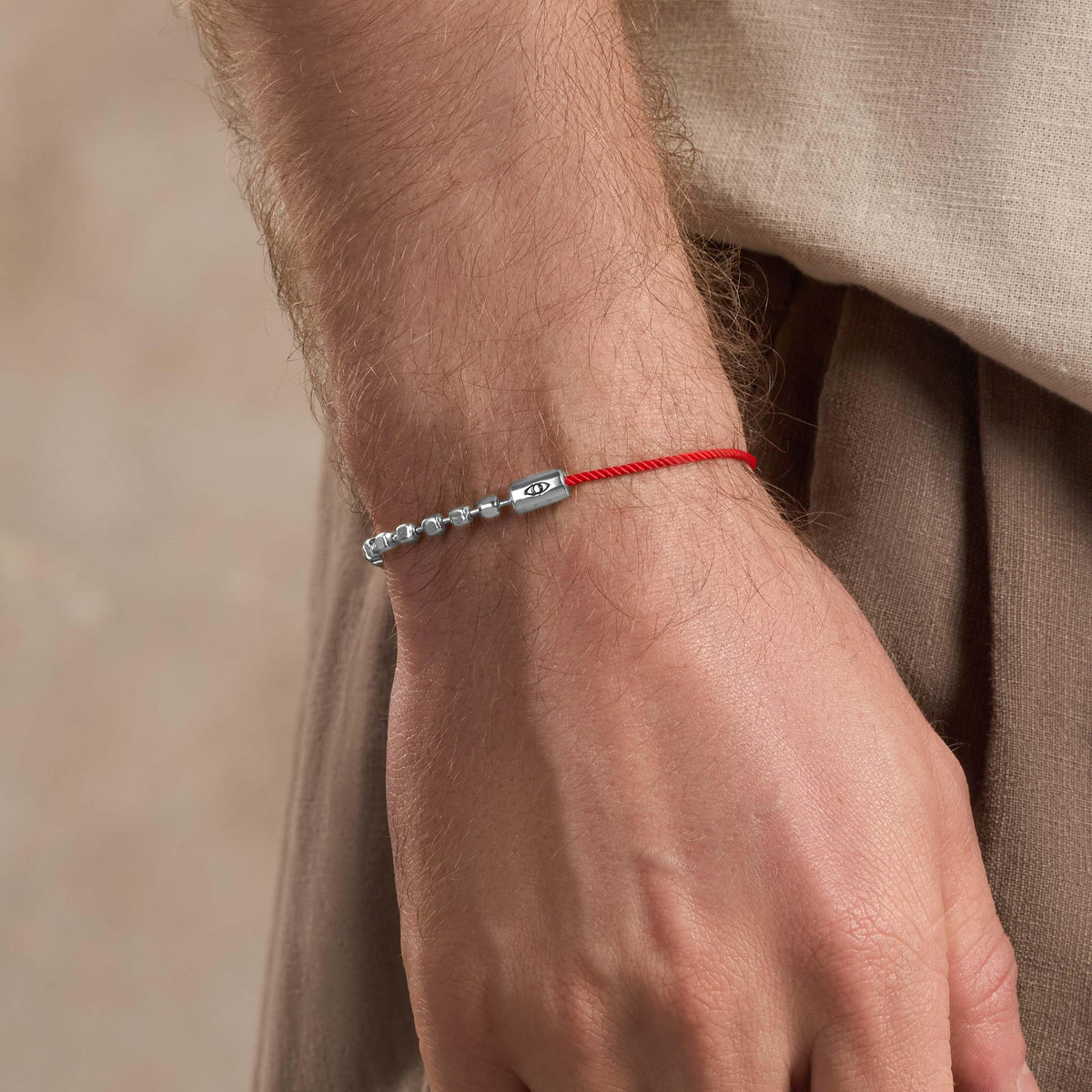 Harmonious Frequency Men's Silver Red String Evil Eye Bracelet