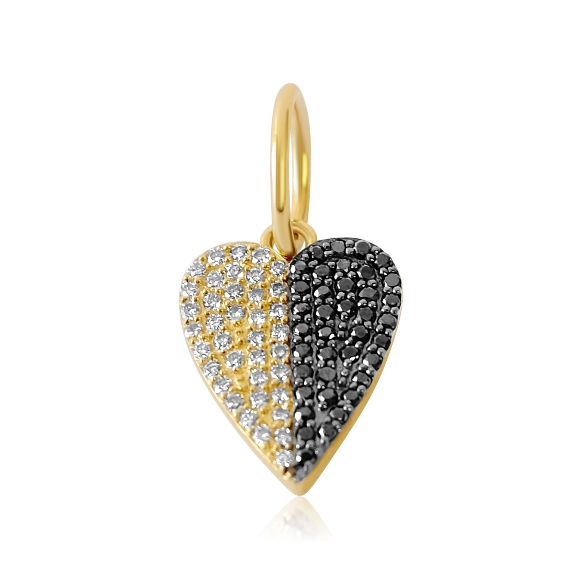 Gold Pave Half Black Diamond Heart Pendant