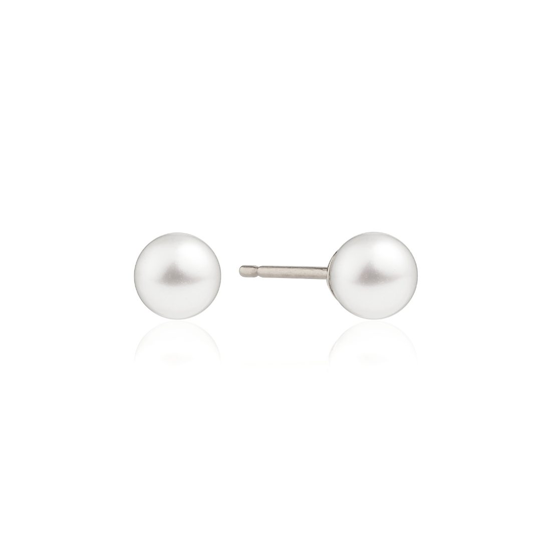 Silver Single Pearl Stud Earrings