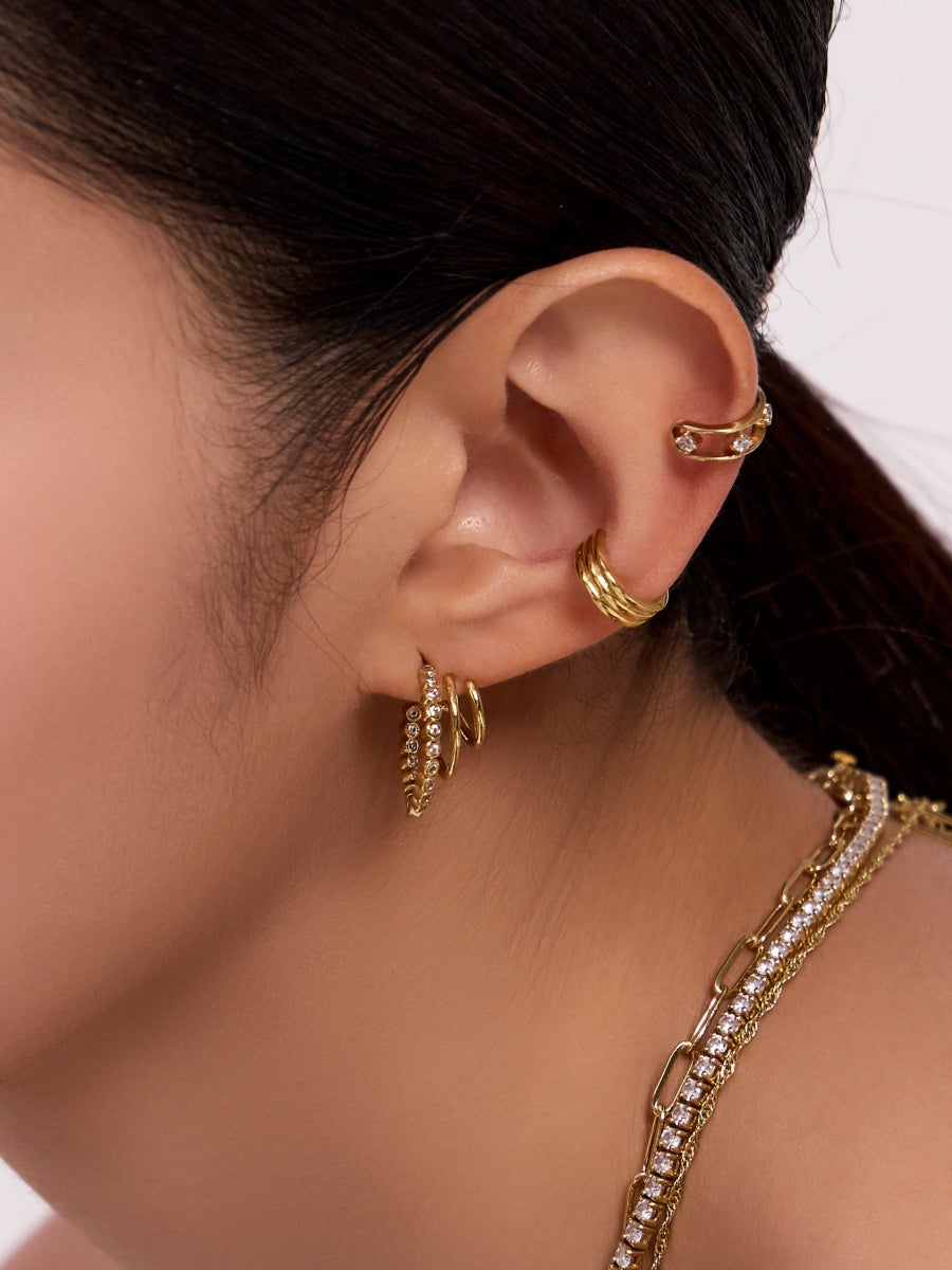 Triple Pave Gold 13mm Hoop Earrings