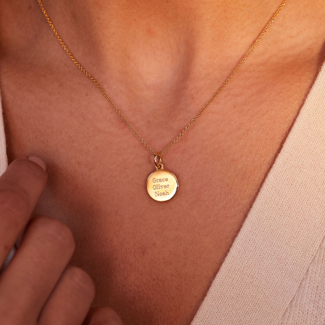 Gold Small Round Engraved Disc Necklace