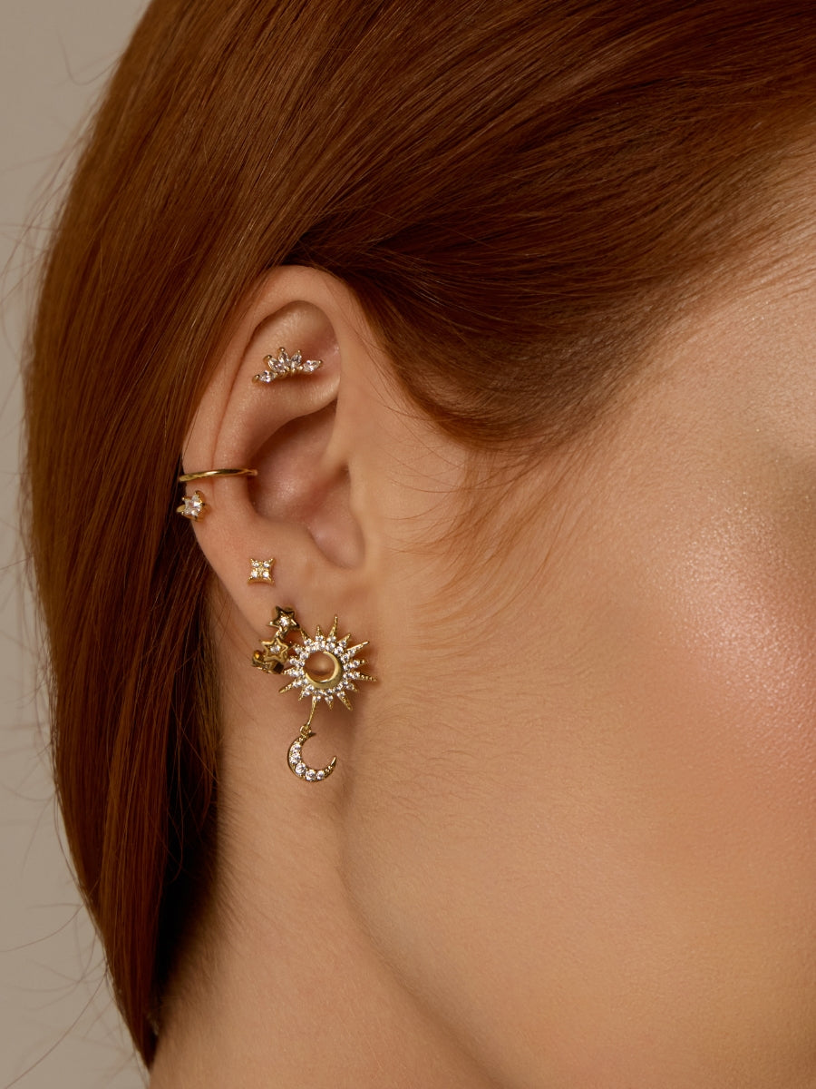 Stars Pave Gold 7mm Baby Huggie Earrings