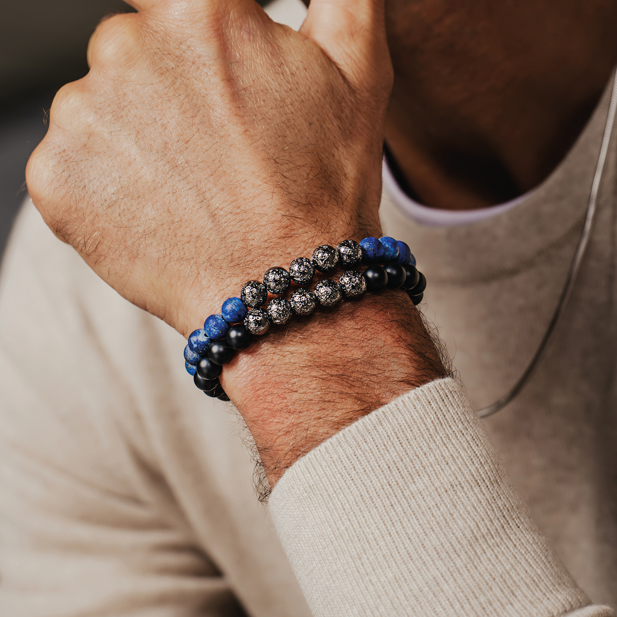 Vesuvius Bracelet In Black Agate With IP Plated Stainless Steel