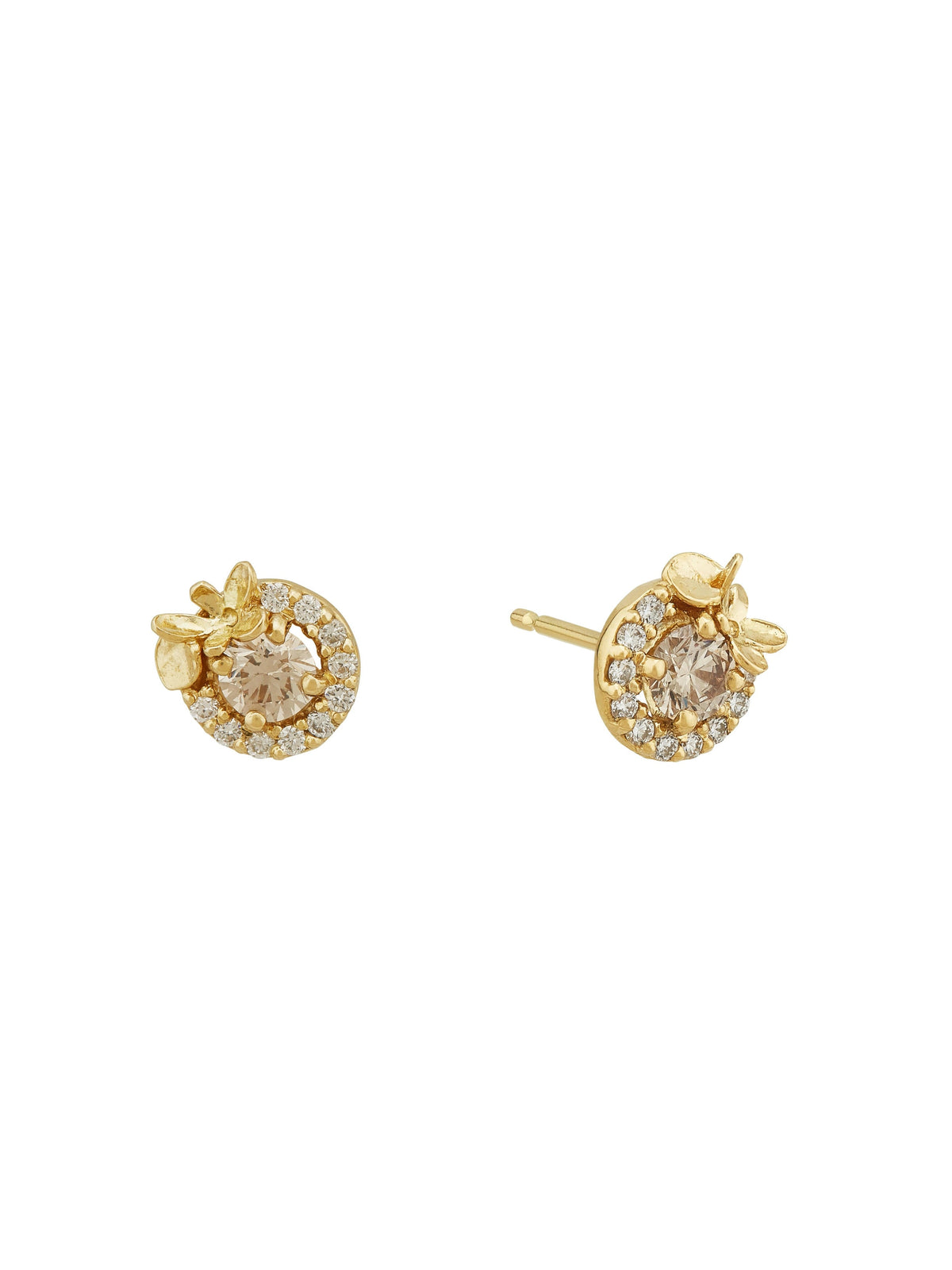 Champagne Diamond Spring Halo Stud Earrings