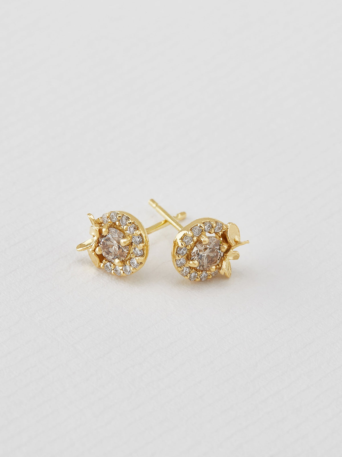 Champagne Diamond Spring Halo Stud Earrings