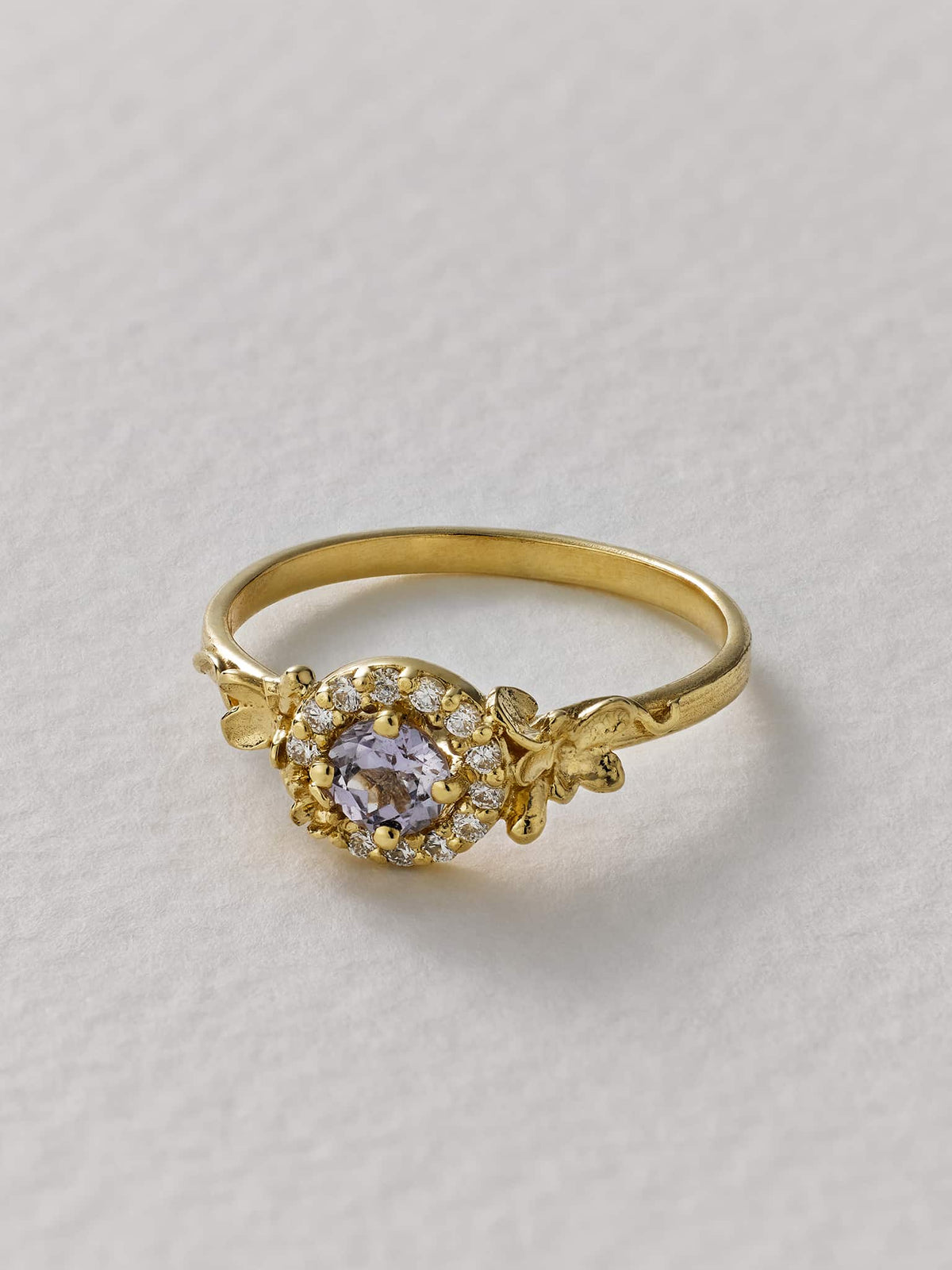 Small Spring Halo Lilac Pink Sapphire Ring