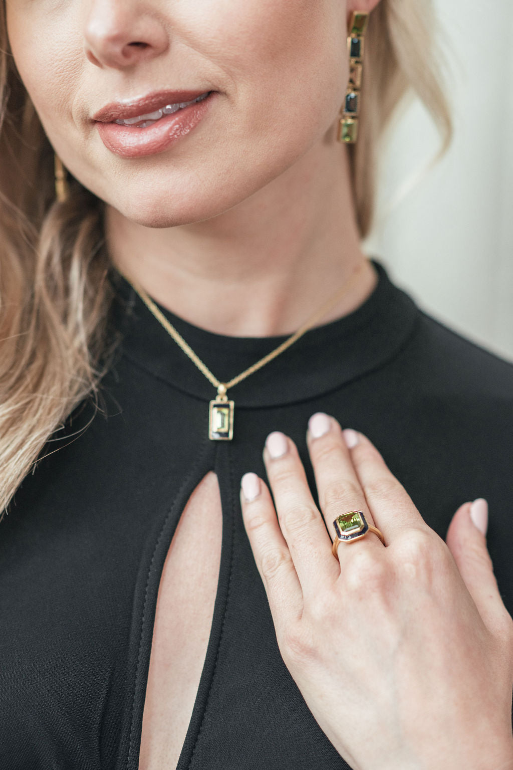 Peridot and Navy Enamel Drop Necklace