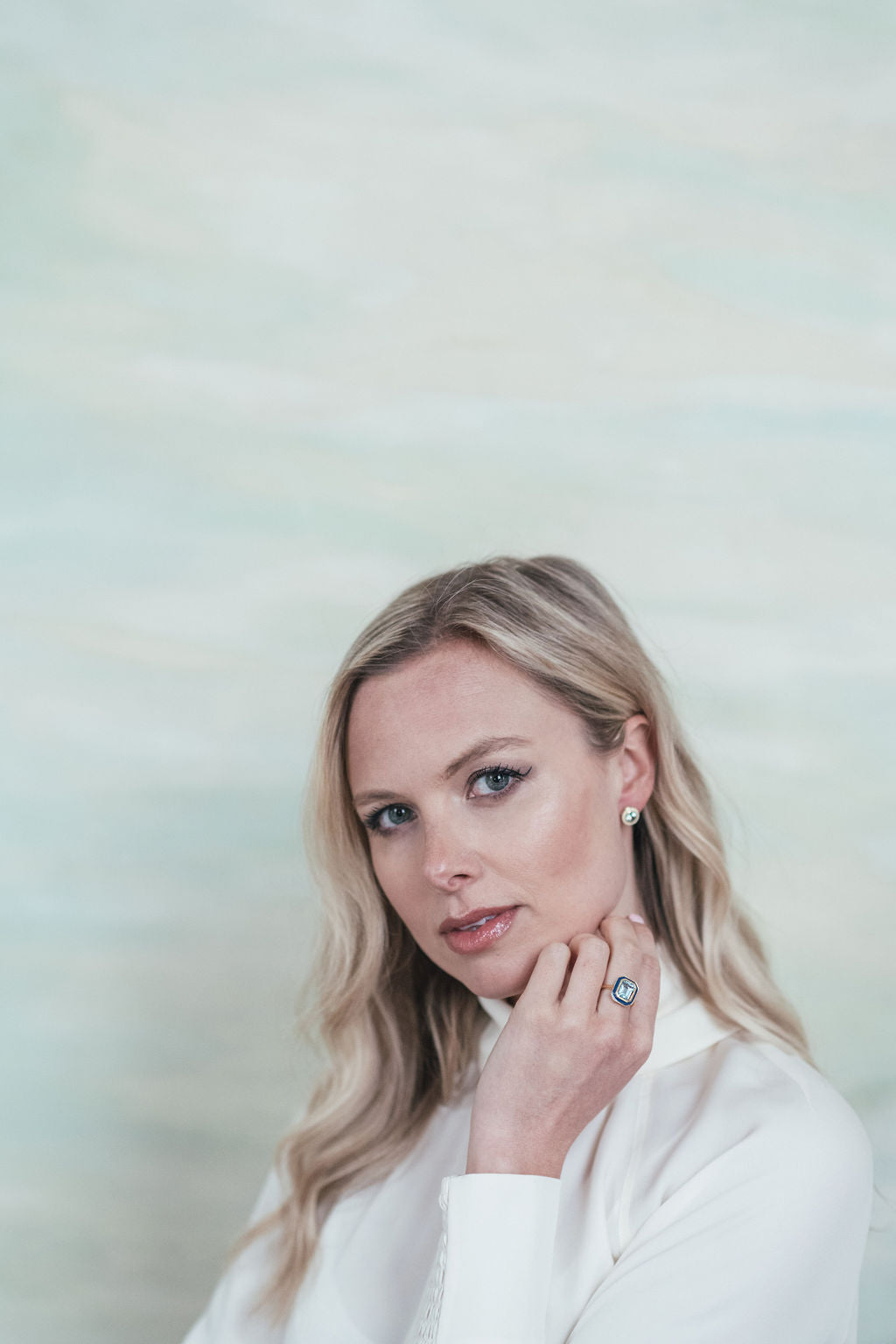 Sky Blue Topaz and White Enamel Stud Earrings