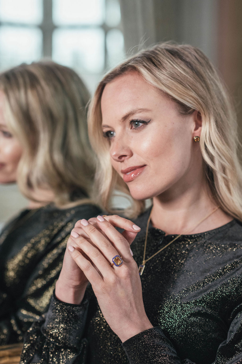 Citrine and Purple Enamel Stud Earrings