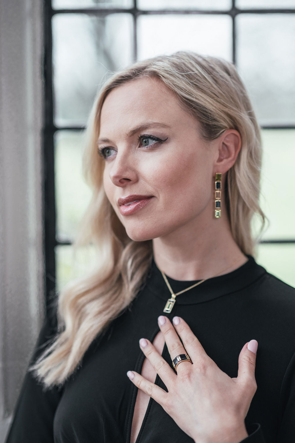 Peridot, London Blue Topaz and Citrine 5 Drop Earrings