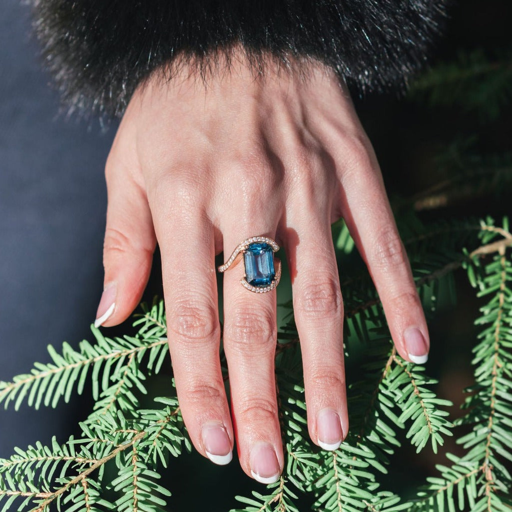 Teal Topaz and Diamond Wedeln Ring
