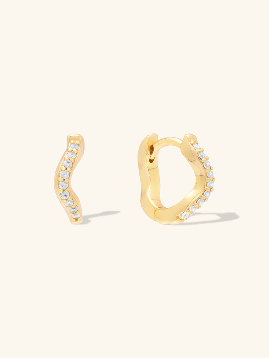 Scallop Pave Gold 8mm Baby Huggie Earrings