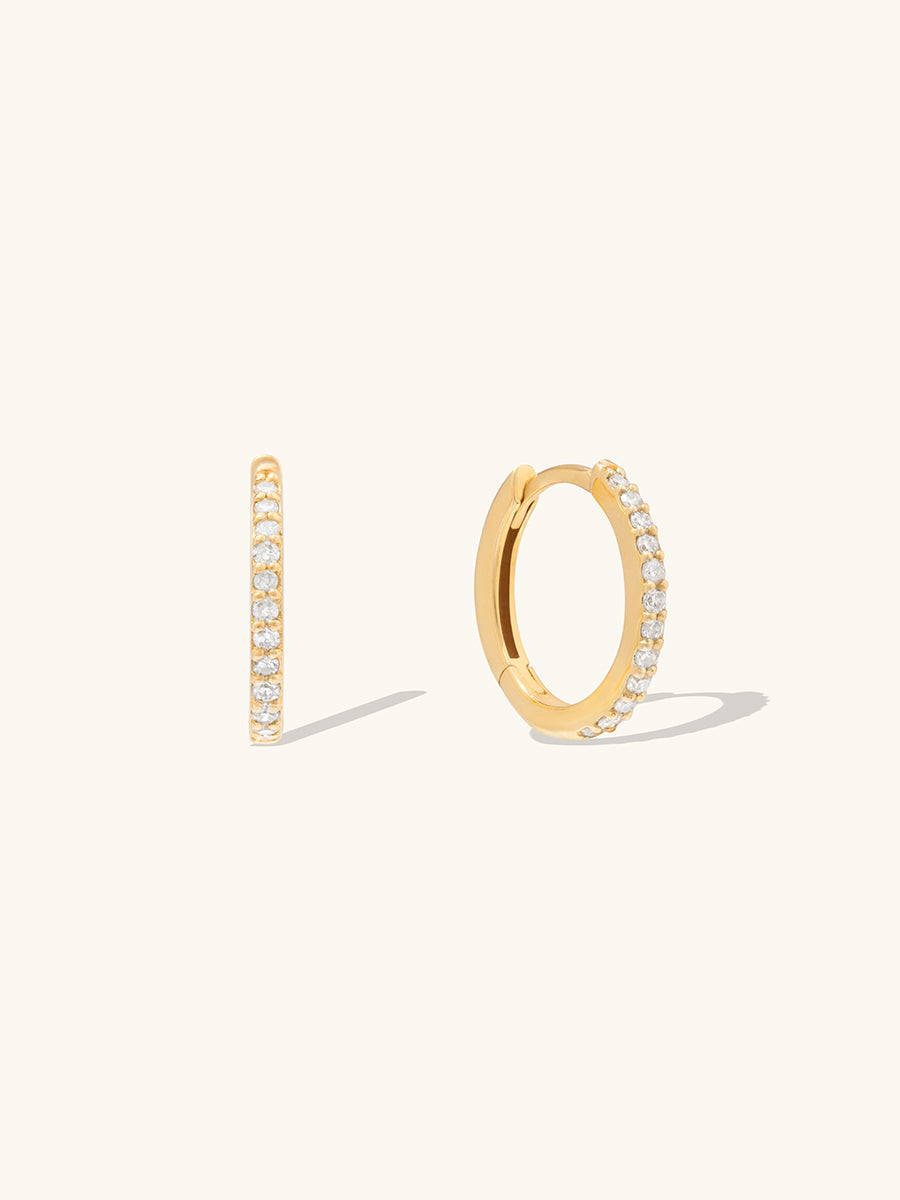 Classic Diamond Pave 14K Solid Gold 8mm Baby Huggie Earrings