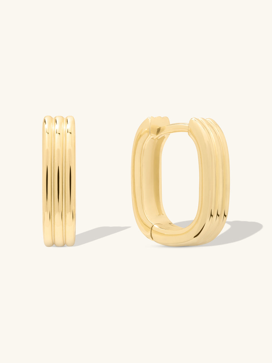 Triple Band Gold 10mm Huggie Earrings