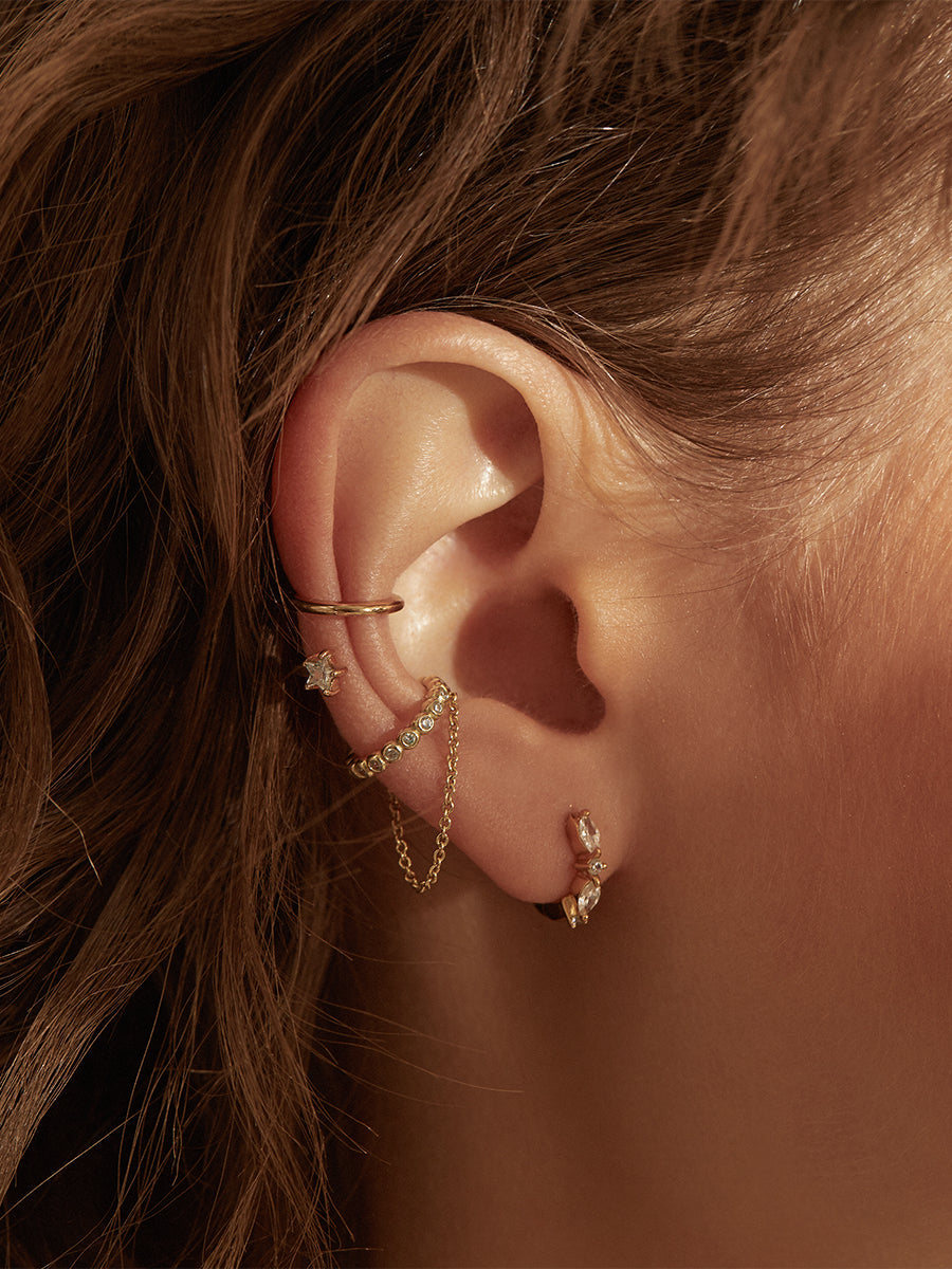 Marquise Pave Gold 8mm Huggie Earrings
