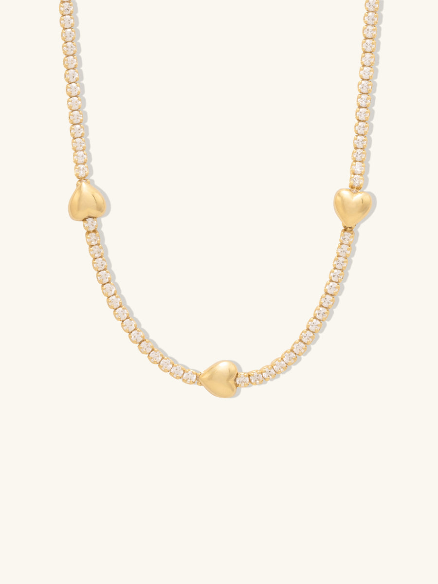 Heart Pave 14K Gold Vermeil Petite Tennis Necklace
