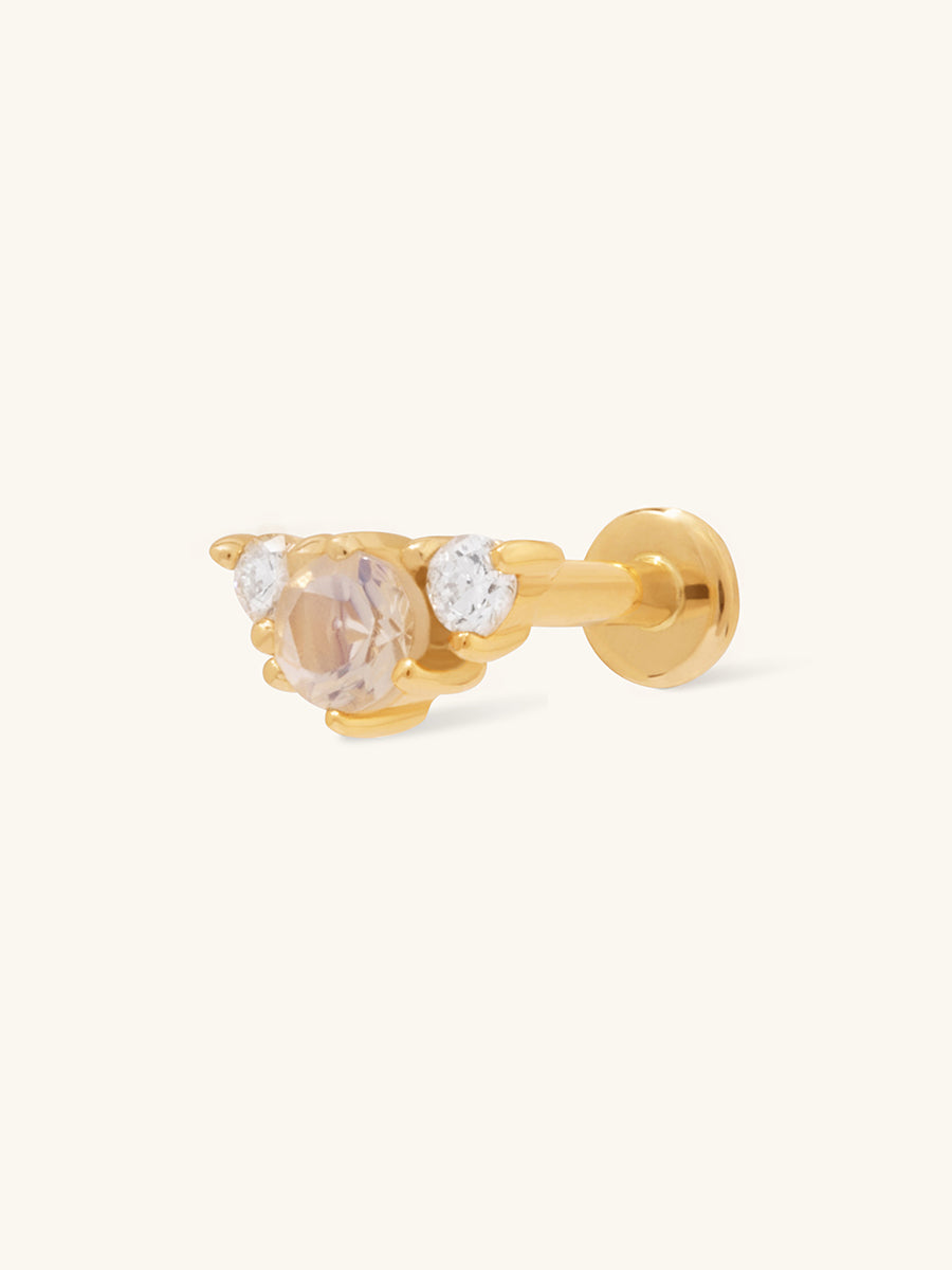 Cluster Diamond & Moonstone 14K Solid Gold Flat Back Earring