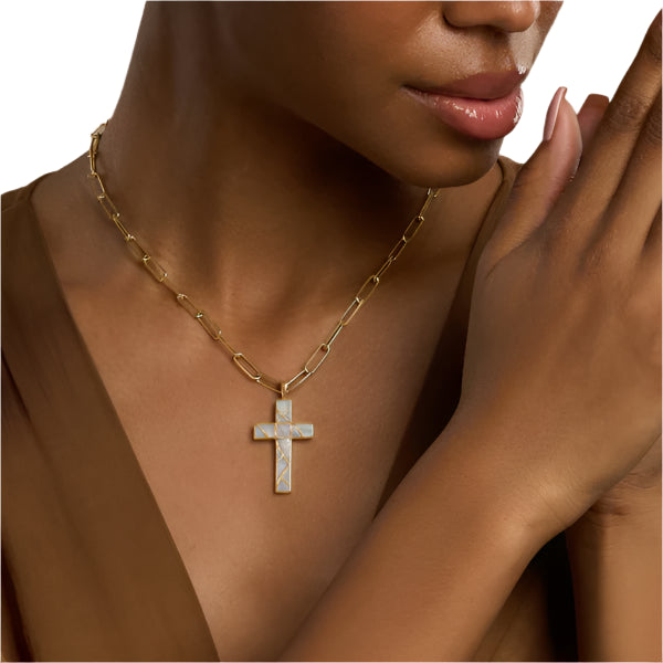 Faithful Abundance Cross Mother of Pearl Charm