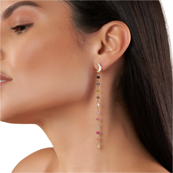 Otherworldly Opulence - Sapphire Moon & Star Earrings