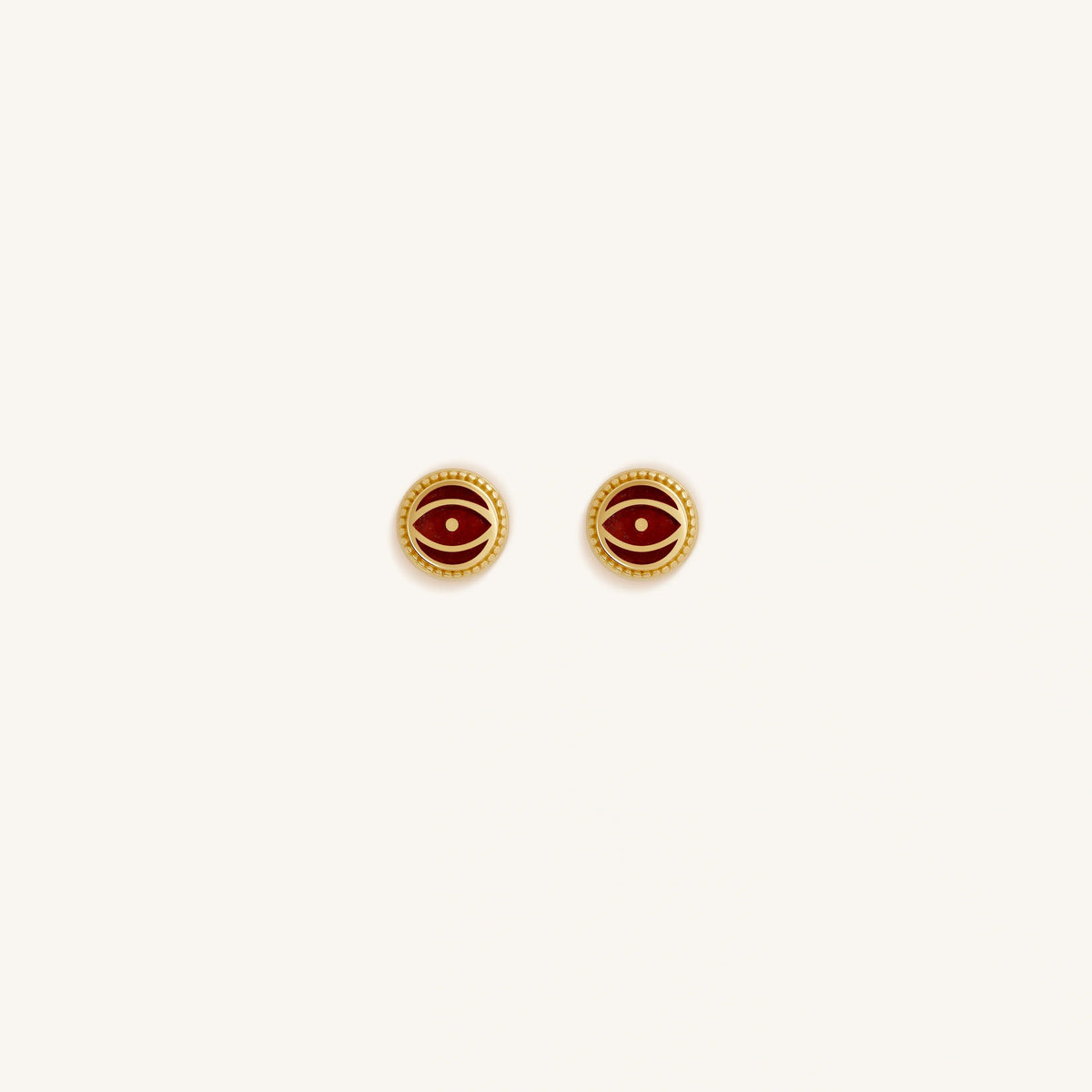 Crimson Shield Garnet January Birthstone Evil Eye Gold Stud Earrings