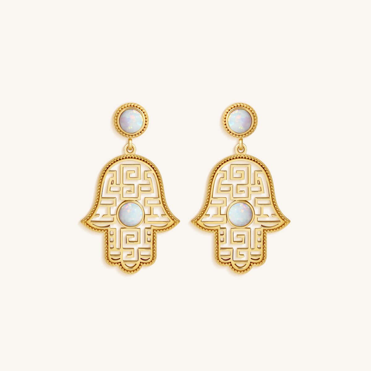 Heritage Light Hamsa Opal Drop Earrings