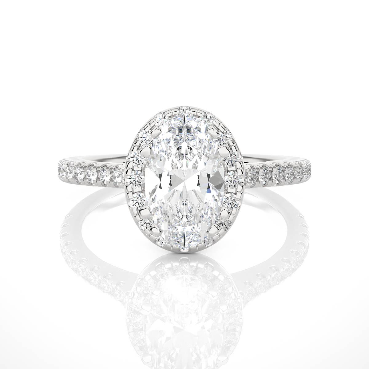 Oval-Cut Lab-grown Diamond Pave Ring with Side Stones in 10K White Gold
