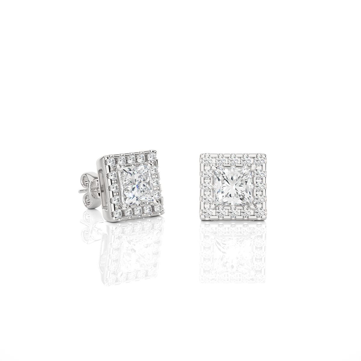 Princess-Cut Lab-grown Diamond Halo Studs in 10K White Gold