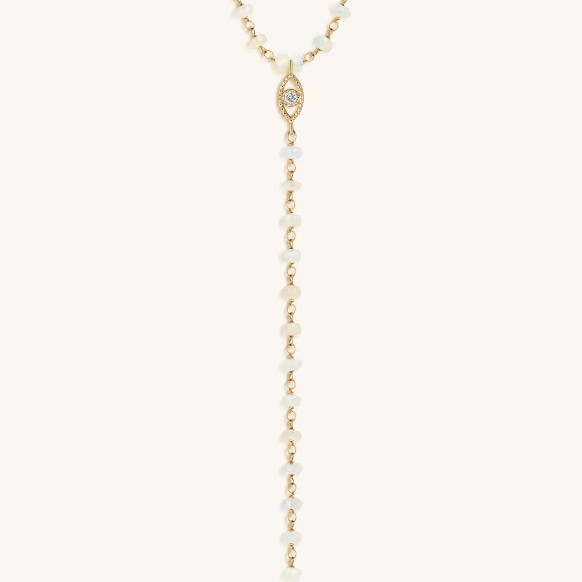 Attuned Purpose 14K Gold Diamond & Ethiopian White Opal Evil Eye Rosary