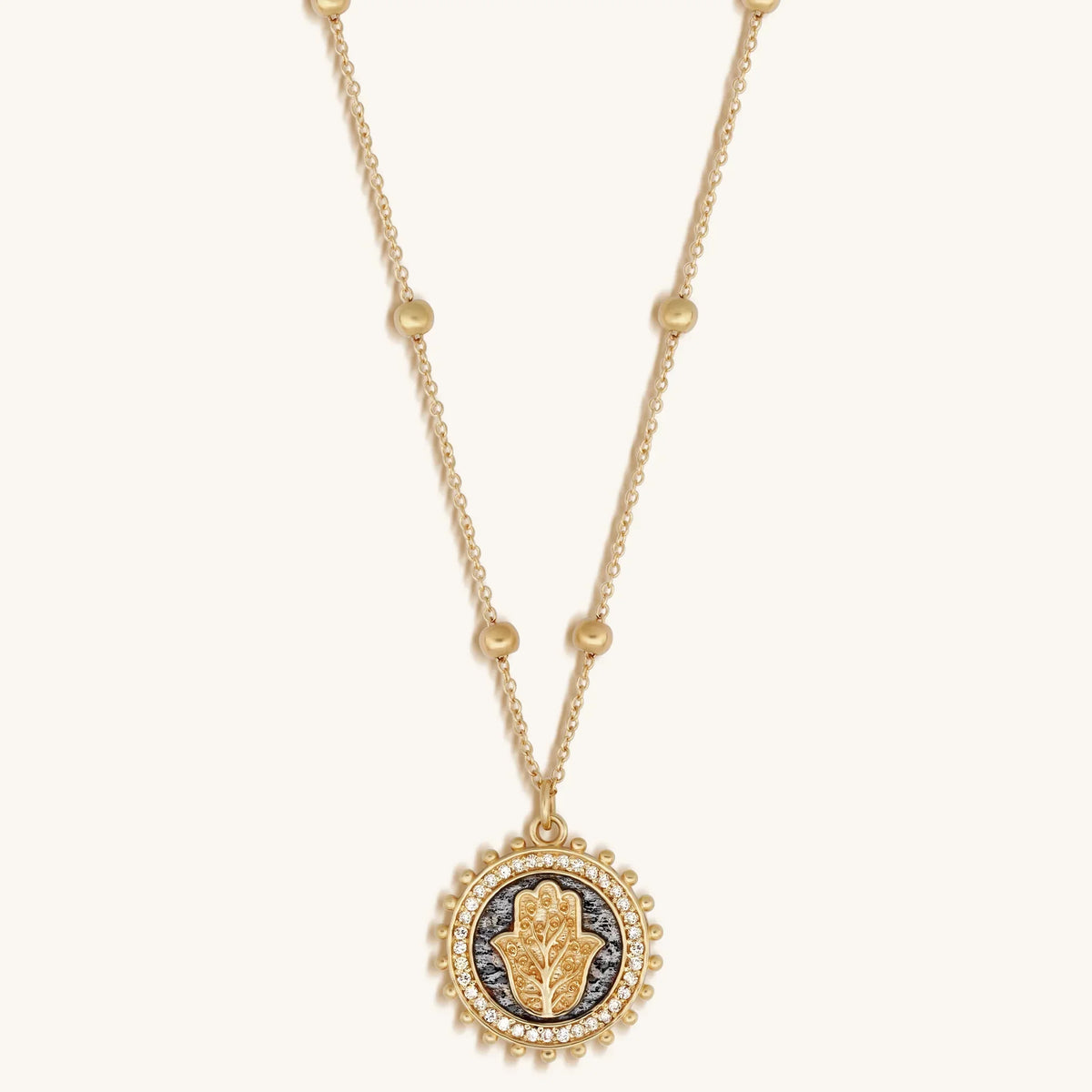 Illuminated Faith 14K Solid Gold Diamond Hamsa Medallion Necklace