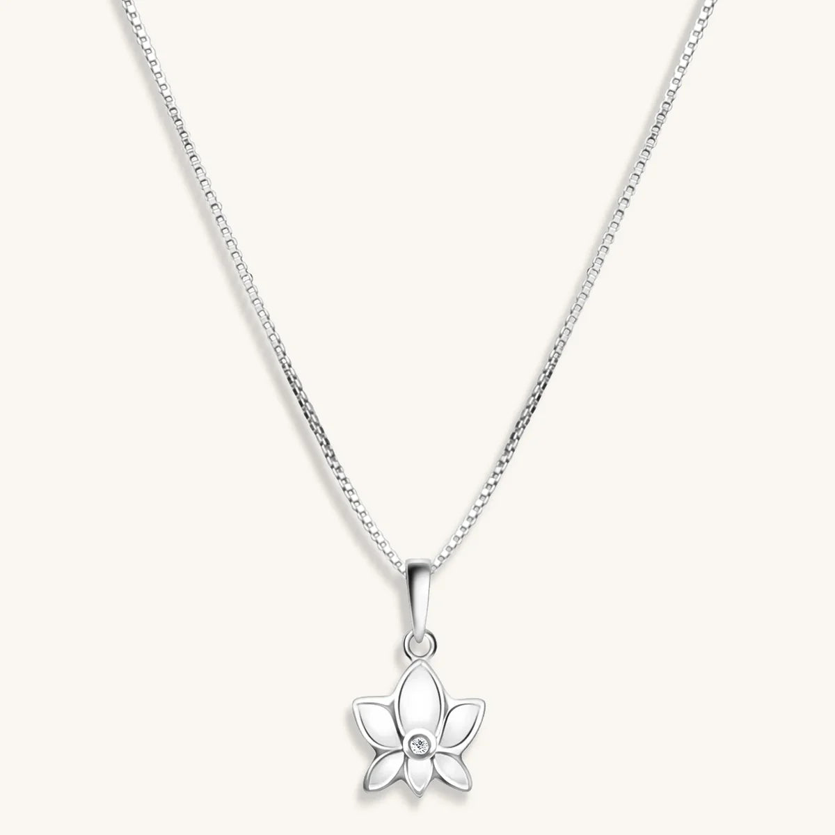 Divine Virtue - White Enamel Diamond Lotus Necklace