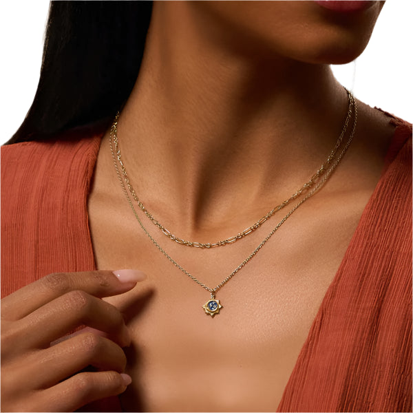 Reflected Bliss Gold Moon & Stars Double Chain Gold Necklace