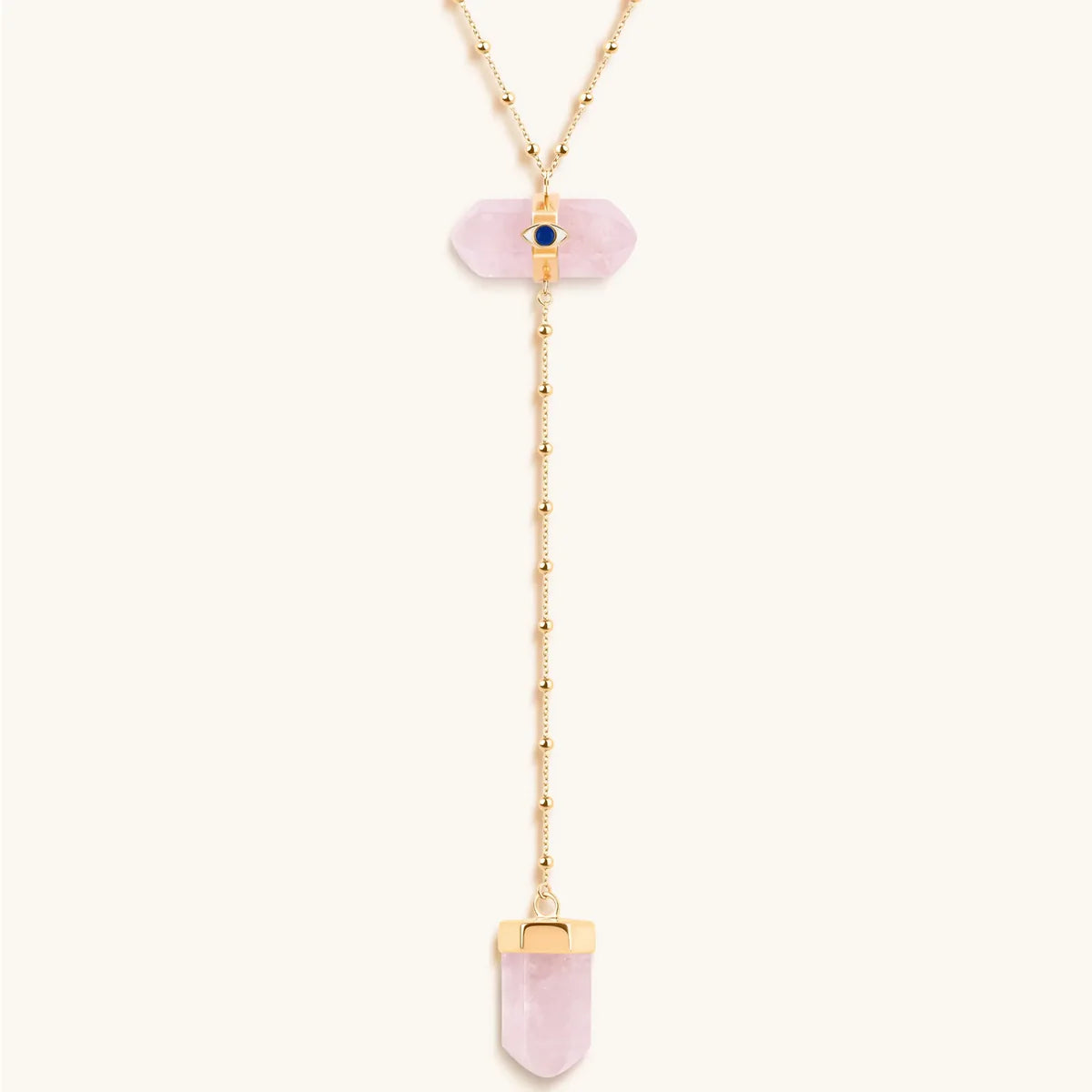 Open Hearted - Gold Rose Quartz Evil Eye Double Pointer Necklace