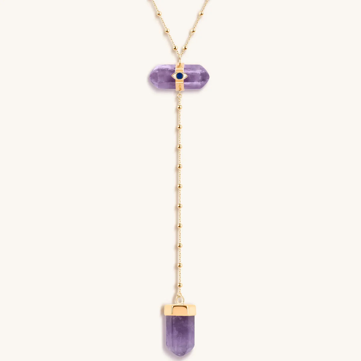 Soothing Remedy - Gold Amethyst Evil Eye Double Pointer Necklace