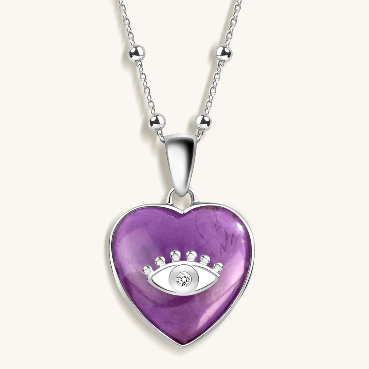 Soothing Love - Amethyst Heart Diamond Evil Eye Necklace