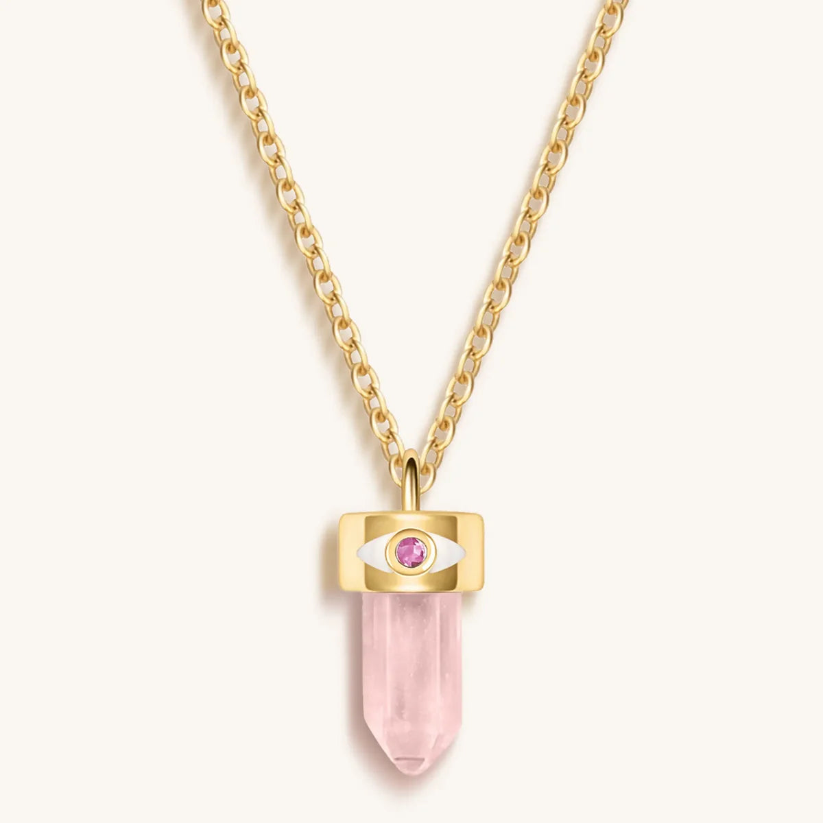Delicate Guidance - Rose Quartz Evil Eye Pointer Necklace