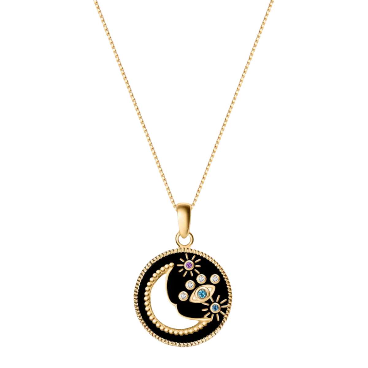Nocturnal Power - Black Enamel Moon & Stars Necklace